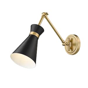 Soriano 6.25 in. 1-Light Matte Black Wall Sconce with Modern Gold Steel Shade and No Bulb Included