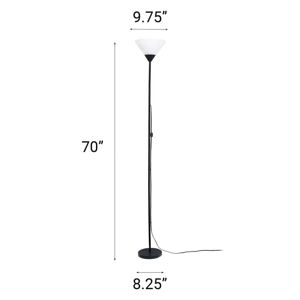 Essentix 70" Black Metal Torchiere Floor Lamp with White Plastic Shade