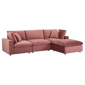 Commix 119 in. Dusty Rose Pink Down Filled Overstuffed Performance Velvet 4-Seat Sectional Sofa