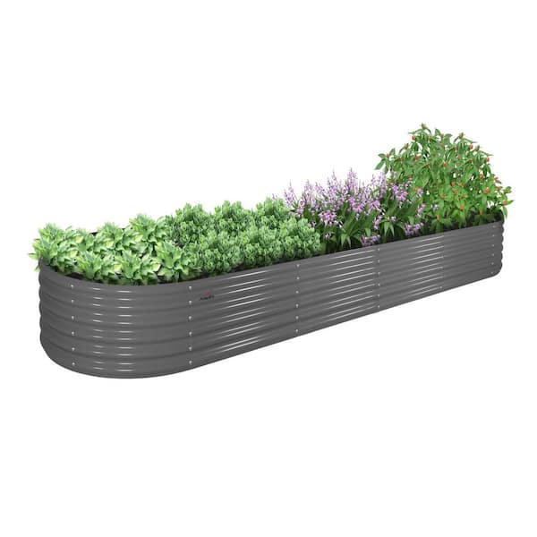 Unbranded 12 x 3 x 1. 5 ft. Outdoor Quartz Gray Galvanized Metal Raised Garden Bed Oval Round Planter Boxes for Vegetables Flowers