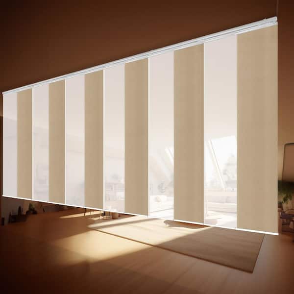 EMOH Morning Glow 140 in. - 260 in. W x 94 in. L Adjustable 12-Panel White Double Rail Panel Track with 23.5 in. Slates