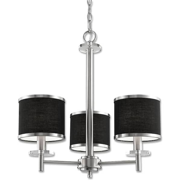 BELDI Medford Collection 3-Light Satin Nickel Chandelier with Black Fabric Shade