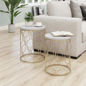 Ahmode 2-Piece Gold Coating and White Nesting Tables