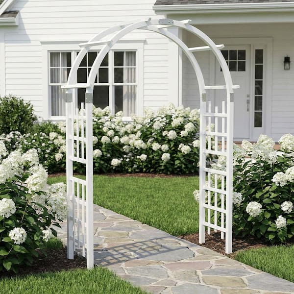 Karl home 85 in. x 58 in. White Wood Garden Arbor Arch Trellis