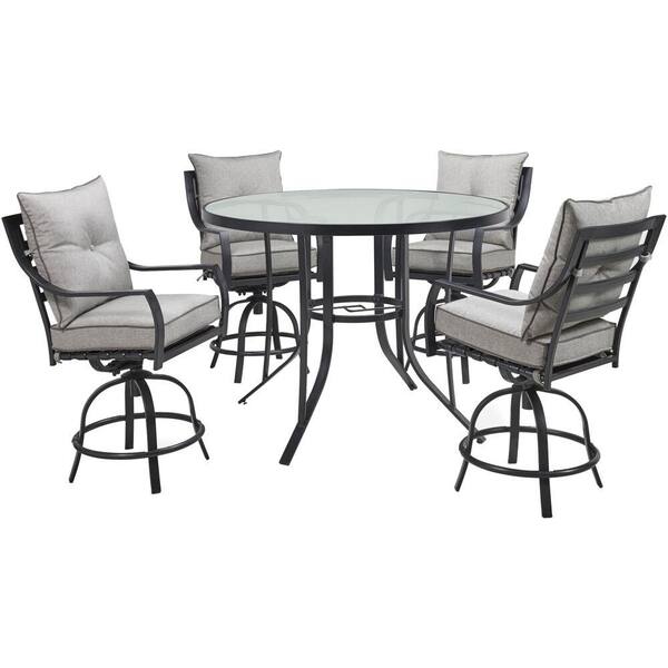 Hanover Lavallette 5 Piece Steel Round, Outdoor Counter Height Table And Swivel Chairs