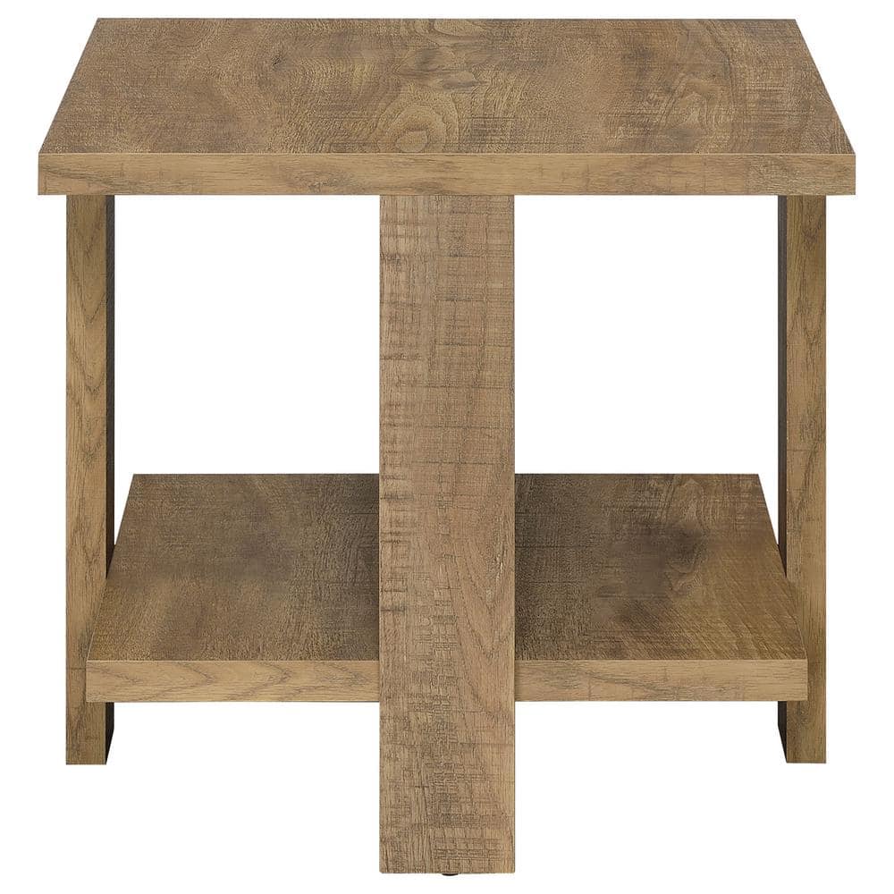 Rustic Mango Brown Square Wood End Table with Shelf