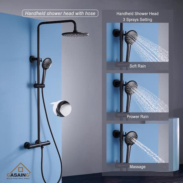 Hand Held Shower Head Black Sliding Rail Holder Mixer Hot Cold Taps 3 Functions 