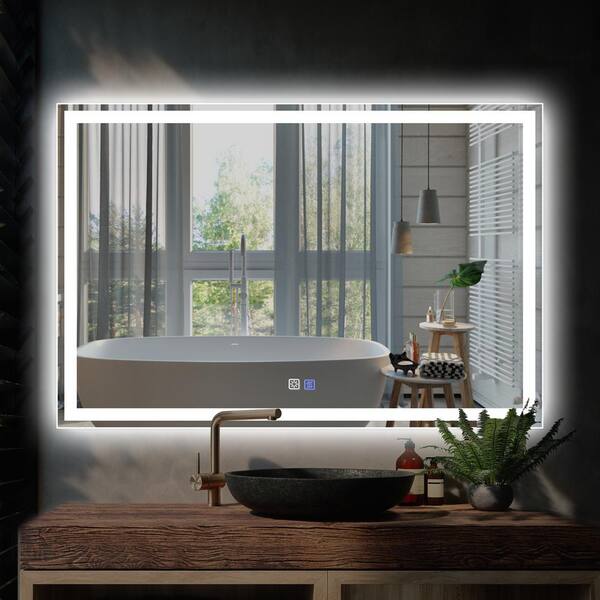 FUNKOL 48 in. W x 32 in. H Rectangular Frameless LED Anti-Fog Dimmable Wall Mounted White Modern Style Bathroom Vanity Mirror