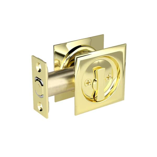 Onward 2 7/16 in. (62 mm) Bright Brass Square Pocket Door Privacy Pull