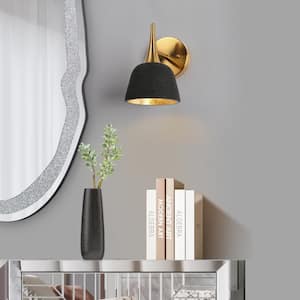 Modern Antique Black and Plated Gold Vanity Light, 1-Light Transitional Bathroom Wall Sconce with Metal Shade