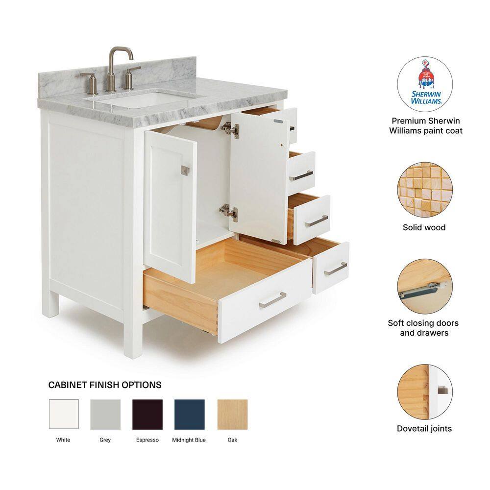 Cambridge White Marble Top Single Sink Bathroom Vanity