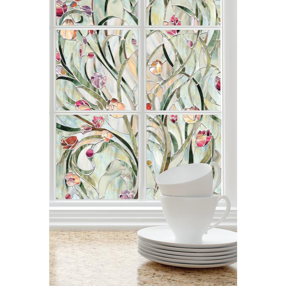 24 x 36 in Floral Window Film Stained Glass Door Decorative Privacy Sticker Tint 