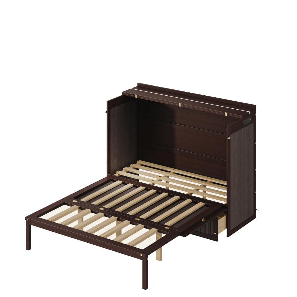 White Pine Wood Queen Platform Bed with USB Charging Station, Drawers, Safety Lock & Anti-Tip Device