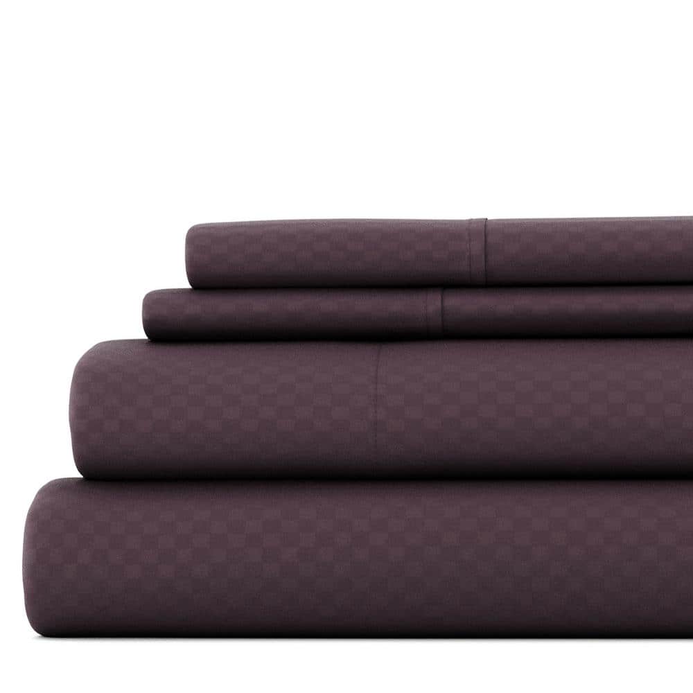 Twin Purple Embossed Microfiber Deep Pocket Sheet Set