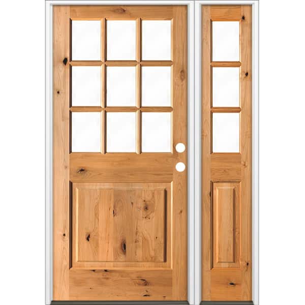 Krosswood Doors 50 in. x 80 in. Knotty Alder 2 Panel Left-Hand/Inswing Clear Glass Clear Stain Wood Prehung Front Door w/Right Sidelite