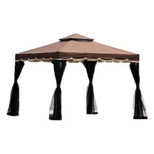9.8 ft. x 9.8 ft. Brown Outdoor Steel Vented Dome Top Patio Gazebo with Netting for Backyard