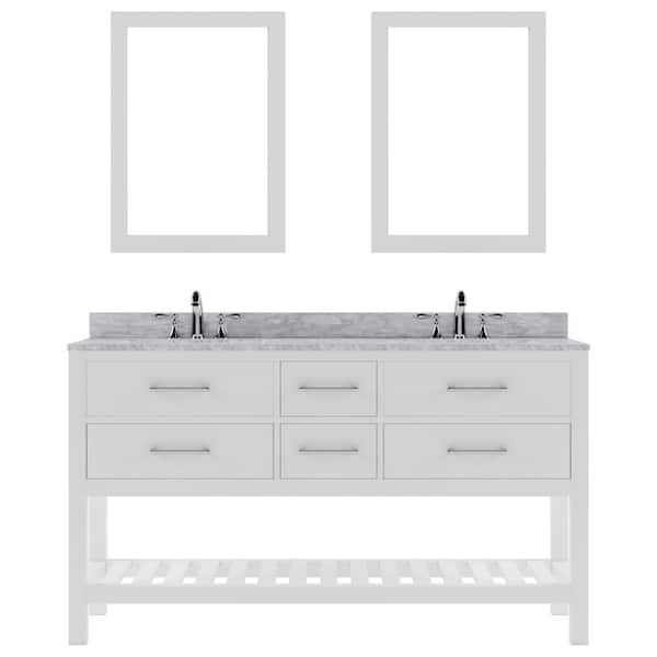 Virtu USA Caroline Estate 60 in. W x 22 in. D x 34 in. H Double Sink Bath Vanity in White with Marble Top and Mirror