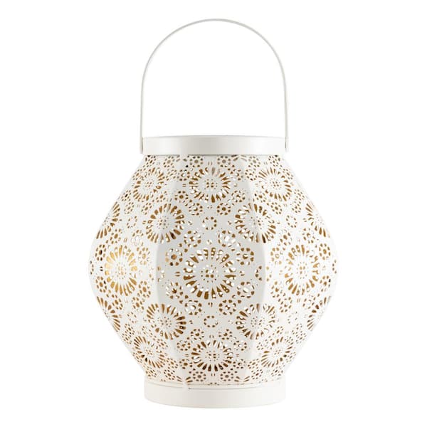 ALLSOP Punched Metal Daisy Lantern-Cannoli Cream
