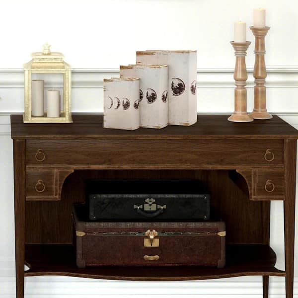 White 10.7 in. x 2.8 in. Wood Decorative Boxes ((set of 3)) with Magnetic Cover