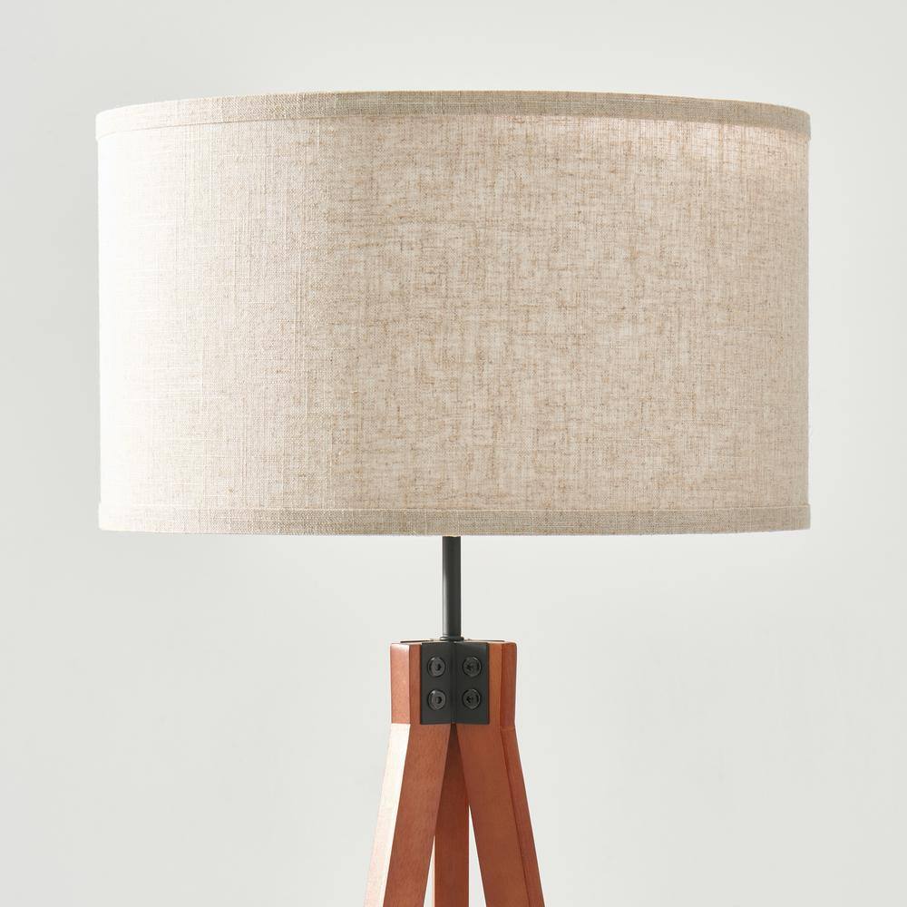Havana Brown Tripod Floor Lamp with Beige Shade