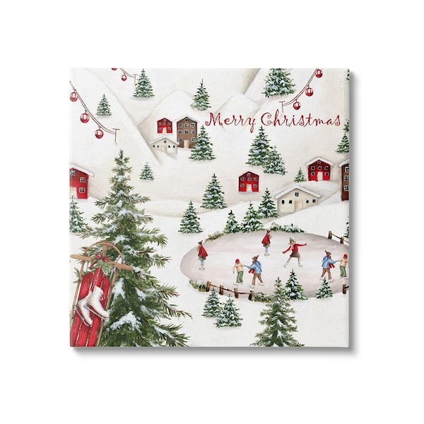 Christmas Town Ice Skating by Emma Leach 1-Piece Unframed Graphic Print People Poster Art Print 30 in. x 30 in.