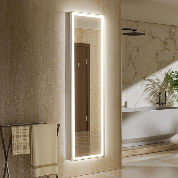 QueenFun Nova 16 in. W x 60 in. H Right Rectangular Aluminum Recessed/Surface Dimmable Fogless LED Medicine Cabinet with Mirror