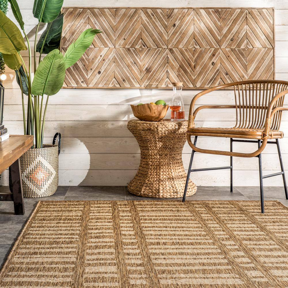 Beige Synthetic Rectangular Indoor/Outdoor Area Rug, 5' x 8'