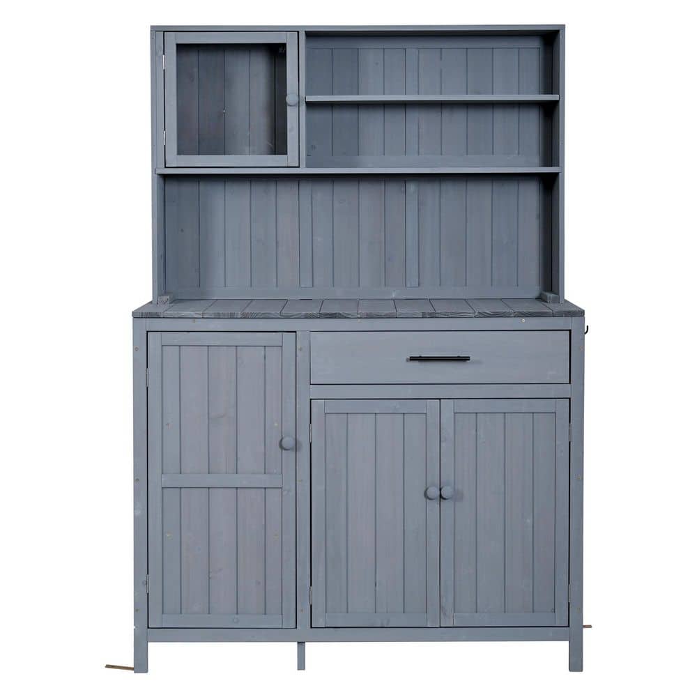 44.60 in. x 19.50 in. x 65.00 in. Gray Outdoor Wood Potting Bench Table with Storage Shelf price history on PriceWatchPro