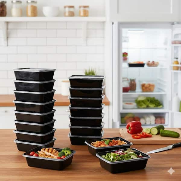 Microwavable Reusable Plastic Meal Prep Food Containers with Lids Stackable 26 oz. 50-Pack Freezer Safe