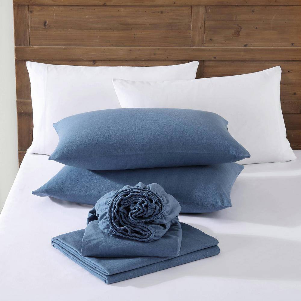 Twin Blue Cotton Flannel Deep Pocket Sheet Set