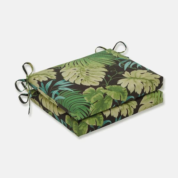 Pillow Perfect Floral 18.5 in. x 16 in. Outdoor Dining Chair Cushion in Green/Brown (Set of 2)