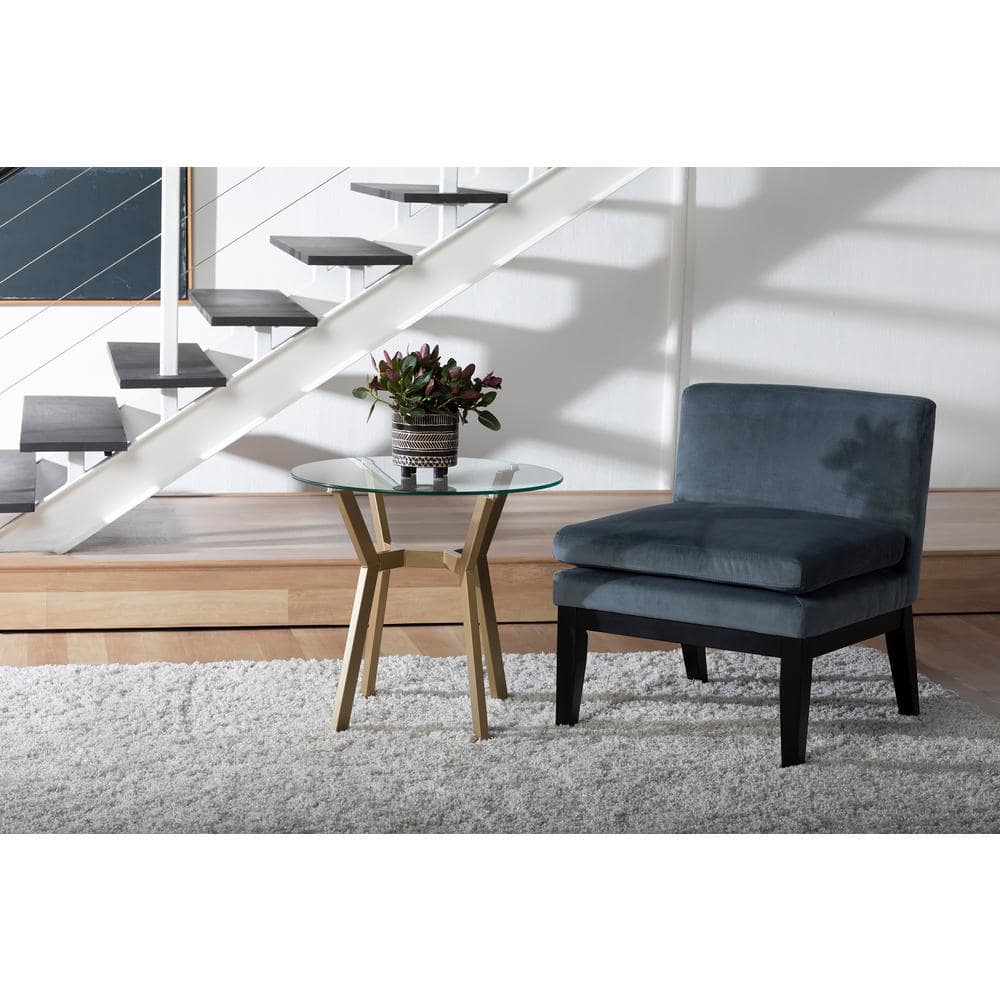 Gold and Clear Glass Round End Table with Metal Base