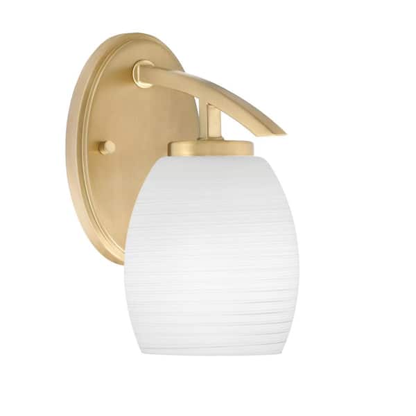 Unbranded Siena 5 in. 1-Light New Age Brass Sconce with 5 in. White Linen Glass Shade No Bulb Included