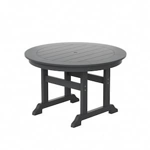 Hayes 47 in. All Weather HDPE Plastic Round Outdoor Dining Trestle Table with Umbrella Hole in Gray