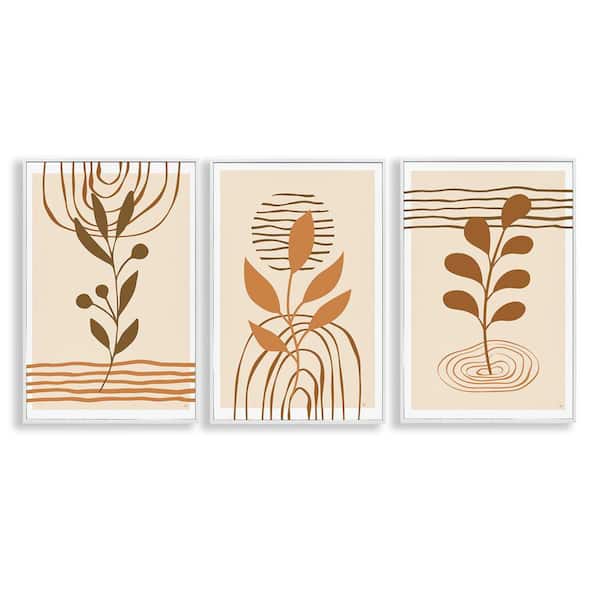 Stupell Industries Boho Sprigs & Line Patterns by Martina Pavlova 3 Pieces White Framed Nature Giclee Art Print 18 in. x 12 in.
