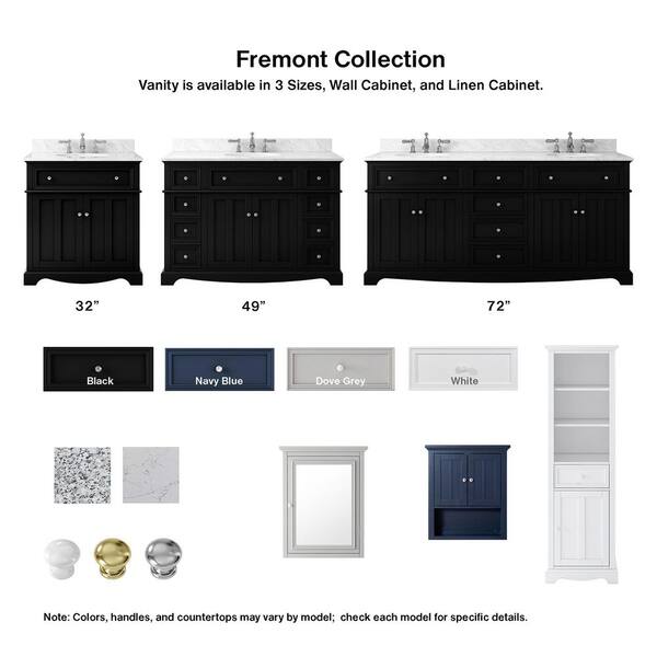 Home Decorators Collection - Fremont 49 in. Single Sink Black Bath Vanity with White Engineered Marble Top (Assembled)