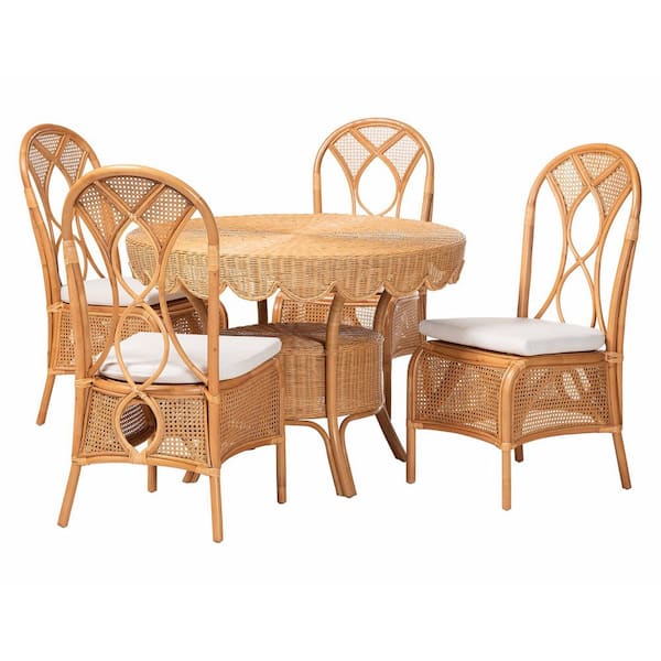 Tony 5-Piece Light Honey Rattan Top Dining Set Seats 4