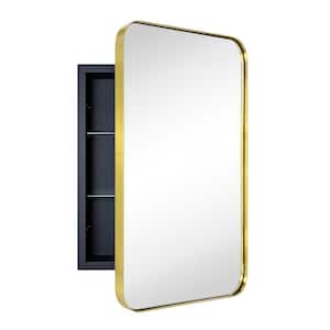 WH 16 in. W x 24 in. H Rounded Rectangular Stainless Steel Recessed Framed Medicine Cabinet with Mirror in Brushed Gold