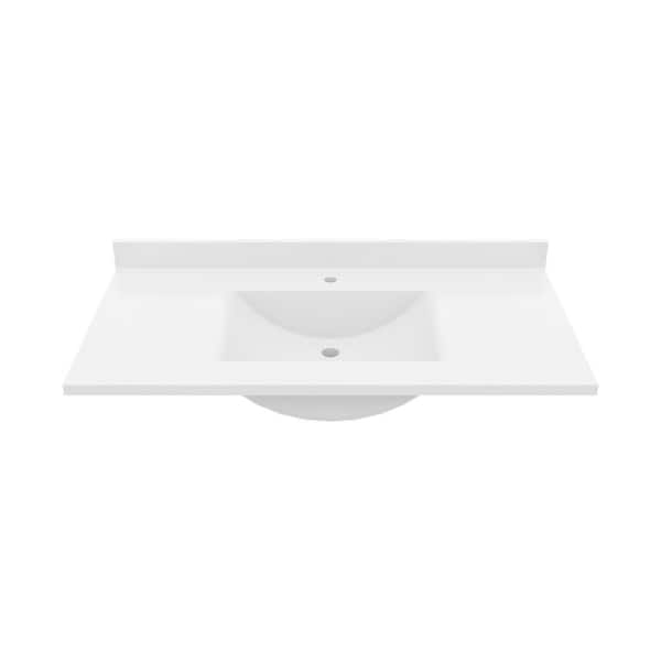 Contour 43 in. W x 22 in. D Solid Surface Vanity Top with Sink in White