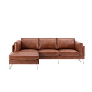 103 in. W Leather Sectional Sofa and Matching Footrest in. Brown