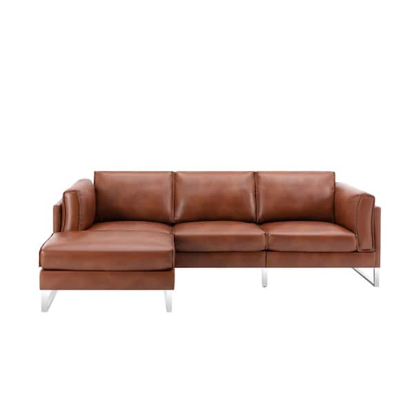 Morden Fort 103 in. W Leather Sectional Sofa and Matching Footrest in. Brown