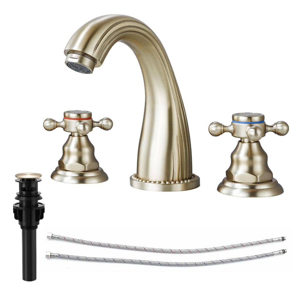 Double Handles 8 in. Widespread Bathroom Faucet 3-Hole Sink Faucet with Pop-Up Drain in Brushed Gold price history on PriceWatchPro