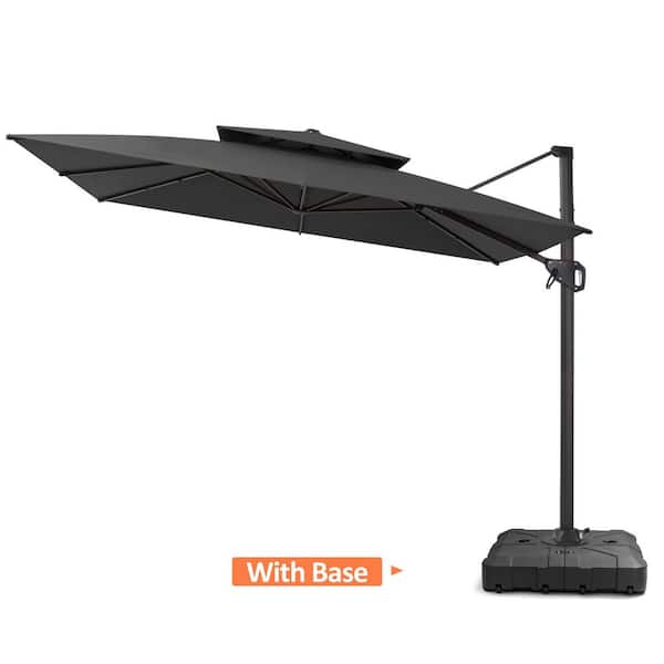 Pellebant 10.5 ft. Square Dual-top 360° Rotation Offset Outdoor Cantilever Patio Umbrella in Black with Fillable Base Weights