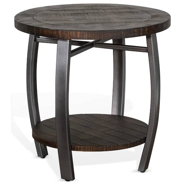 Benjara 24 in. Brown Round Wooden Top End Table