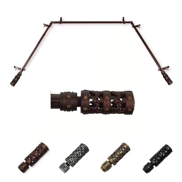 EMOH 13/16" Dia Adjustable 20"-36", 38"-72" Bay Window Curtain Rod with Rey Finials in Cocoa