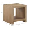 Dimension diagram of a 24 inch square brown wood end table.