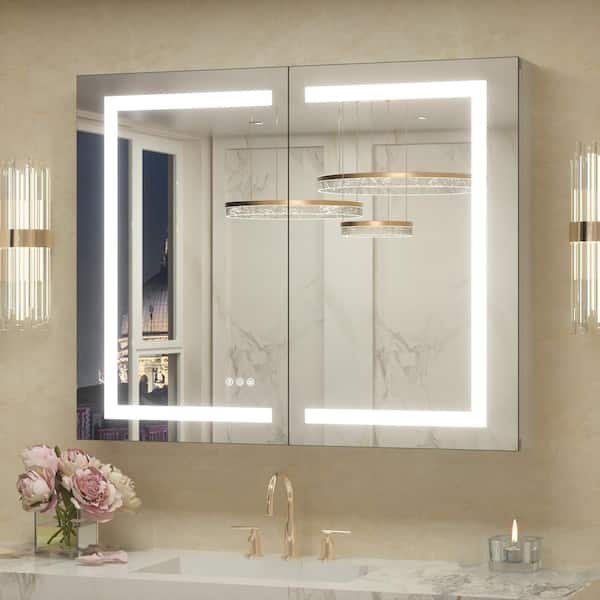 40 in. W x 32 in. H Rectangular Aluminum Surface Mount Medicine Cabinet with Mirror and 3 Color Lighted Modes, Anti-Fog