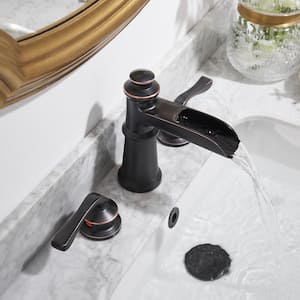8 in. Widespread Retro Double Handle Bathroom Faucet with Pop-up Drain in Oil Rubbed Bronze(Valve Included)