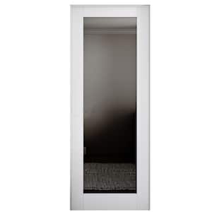 32 in. x 80 in. 1-Lite Mirrored Glass Left Handed White Solid Core MDF Prehung Door with Quick Assemble Jamb Kit