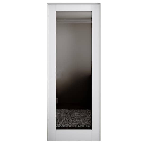 ARK DESIGN 32 in. x 80 in. 1-Lite Mirrored Glass Left Handed White Solid Core MDF Prehung Door with Quick Assemble Jamb Kit